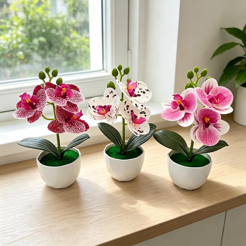 Orchid Potting Mix - 3pcs Artificial Phalaenopsis Orchid Fake Flowers