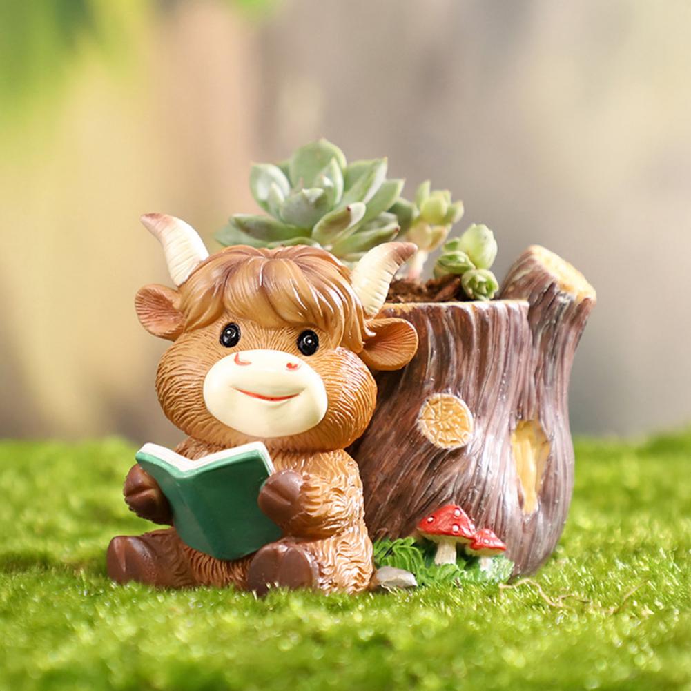 Cute Highland Cow Resin Plante - Gardening Tools Cute ulasan dan harga