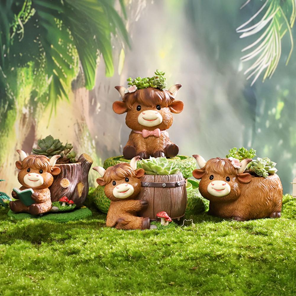 Cute Highland Cow Resin Plante - Gardening Tools Cute ulasan dan harga