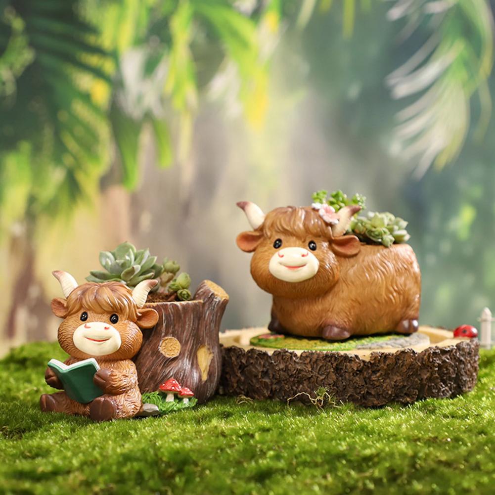 Cute Highland Cow Resin Plante - Gardening Tools Cute ulasan dan harga