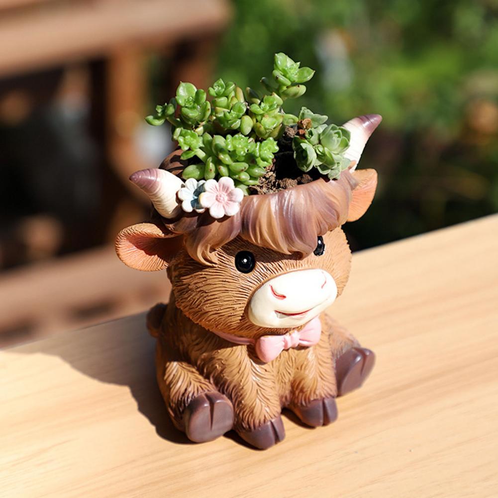 Cute Highland Cow Resin Plante - Gardening Tools Cute ulasan dan harga